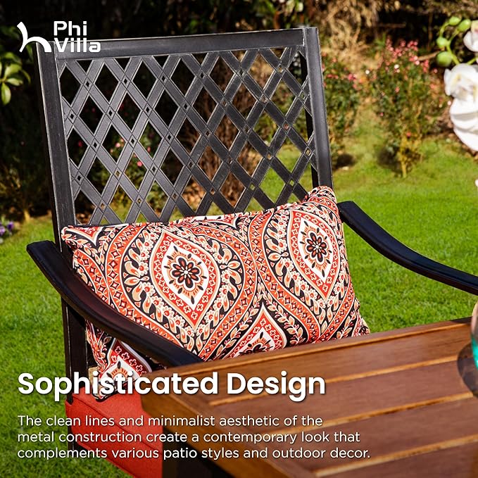 PHI VILLA 5 Piece Outdoor Bar Furniture Set, Counter-Height Patio Bistro Table & Swivel Bar Stools Chairs with Red Cushion for Garden, Backyard, Deck