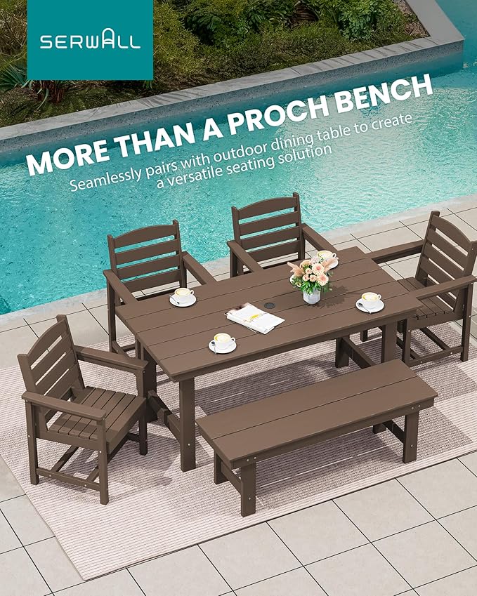 SERWALL 2-Person Outdoor Bench Backless, HDPE Outdoor Benches Weatherproof, 700 Lbs Weight Capacity, Poly Lumber Patio Furniture for Garden, Porch and Park, Coffee