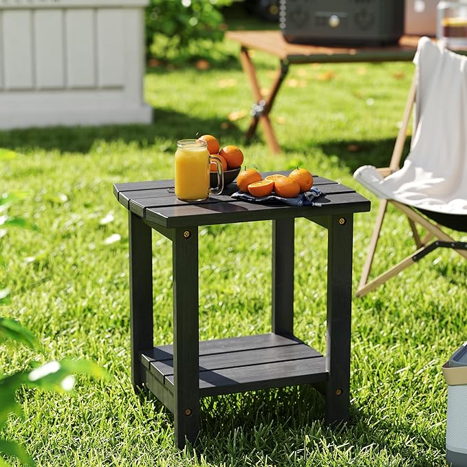 2-Tier Adirondack Side Table 17" with Double Shelf, Easy Assembly Solid Wood End Table,Outdoor & Indoor Small Table for Living Room,Patio, Poolside, Porch - Weather Resistant Black