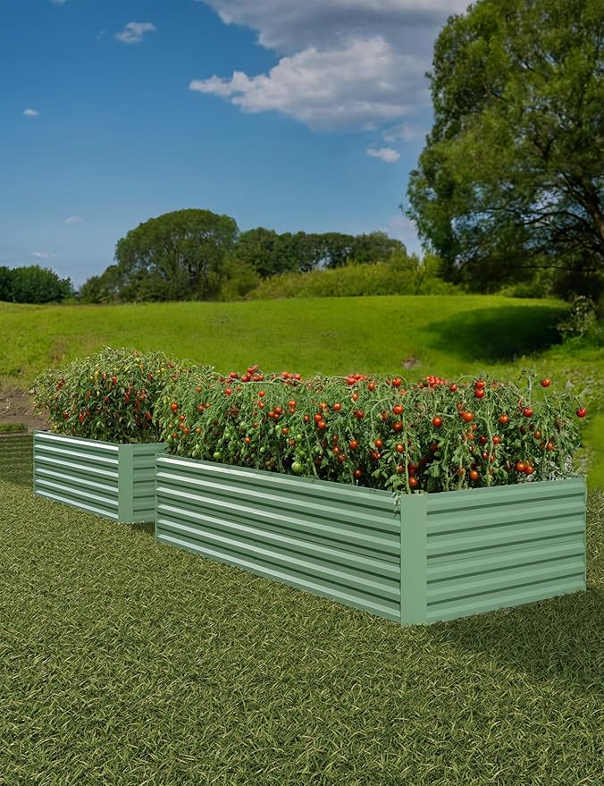 GarveeLife 2pcs 8x4x2 ft Galvanized Raised Garden Bed, 24" Tall Metal Planter Box for Flowers Vegetables, Rust-Resistant Raised Garden Beds for Gardening, Easy Assembly Outdoor Garden Box & Planters