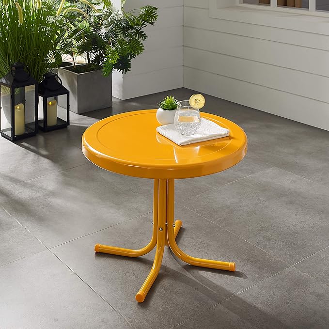 Crosley Furniture Griffith Weather Resistant Retro Metal Outdoor Side Table for Patio, Deck, Porch, Tangerine