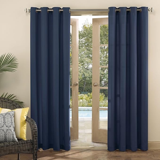 Sun Zero Marina Indoor/Outdoor UV Protectant Energy Efficient Grommet Curtain Panel, 54" x 84", Navy Blue