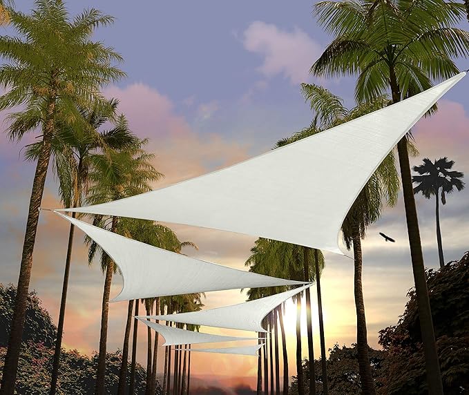 Amgo Custom Size 5' x 5' x 5' White Triangle Sun Shade Sail UPF50+ AGTAPRT12, Order to Make Canopy Awning, 95% UV Blockage, Water & Air Permeable, Commercial Standard (We Customize)