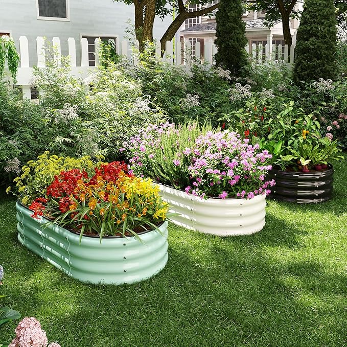 Galvanized Metal Planter Round Raised Garden Bed Kit for Gardening Outdoor，3x3x1ft Grow Garden Box Raised Flower Bed，Round Galvanized Planter Outdoor Large Metal Fire Pit Ring Black