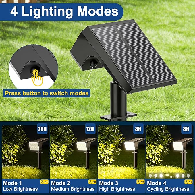 LANSOW Solar Spot Lights Outdoor Waterproof IP67, (2 Pack/90 LED/4 Modes) Solar Landscape Spotlights, 2-in-1 Solar Powered Flood Lights for Yard Garden Pathway Outside Tree, Auto ON/Off(Warm White)