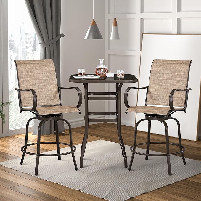 Yaheetech Patio Swivel Barstools Outdoor Chairs Set of 6, High Bistro Stools Outdoor Furniture, All-Weather Patio Stools for Outside, Beach, Lawn, Poolside and Garden, Brown