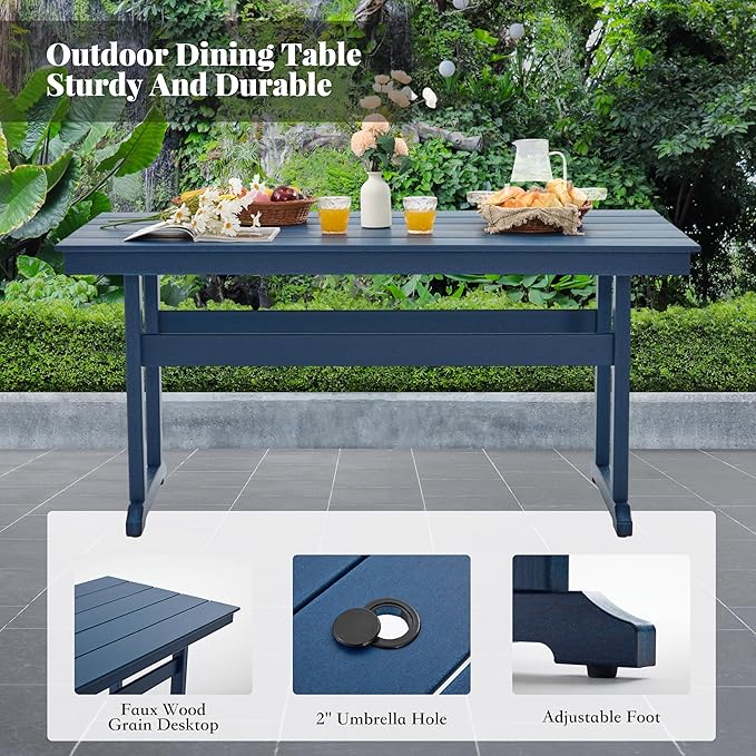 HDPE Dining Table Set for 4,5-Piece Outdoor Table and Chairs Include 4 Dining Chairs and 62.5" Patio Dining Table with Umbrella Hole (Blue)
