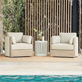 CHITA 3 Pieces Boho Patio Rattan Bistro Set, Outdoor Wicker Furniture Swivel Chairs & Side Table Set with 2 Arm Pillows, Acacia Wood Frame, Fully Assembled(Cream)