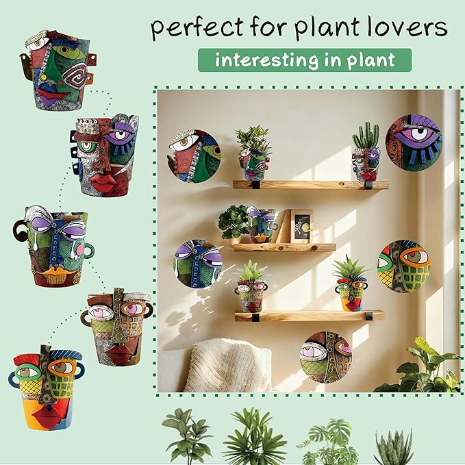 Picasso Abstract Face Flower Pot,Unique Resin Crafted Planter with Drainage Holes,Interesting Colorful Planter with Human face,for Indoor and Outdoor Botanical Home décor (Frown)