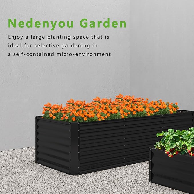 2PCS 8x2x1FT Galvanized Raised Garden Bed,Planter Raised Beds-Metal Garden Box,Large Plant for Outdoor Planting, Vegetables Bed，Flower,herb-Black
