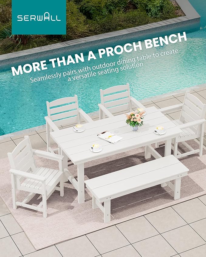 SERWALL 2-Person Outdoor Bench Backless, HDPE Outdoor Benches Weatherproof, 700 Lbs Weight Capacity, Poly Lumber Patio Furniture for Garden, Porch and Park, White, 2 Pack