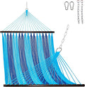 Lazy Daze Hammocks 10.5 FT Double 2 Person Caribbean Rope Hammock, Hand Woven Polyester Hammock with Spreader Bars, for Outside Outdoor Backyard Patio Poolside, 450 LBS Capacity, Blue/SkyBlue