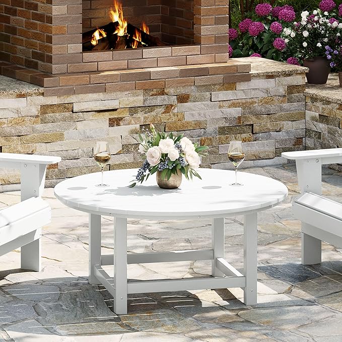 WestinTrends Malibu Low Outdoor HDPE Round Patio Coffee Table, White