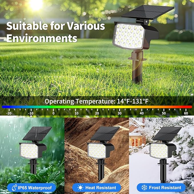 Solar Spot Lights Outdoor Waterproof Adjustable Solar Powered Landscape Lights for Yard 3 Long Time Lighting Modes Spotlights for Pathway Garden Outside Wall Pool Porch- 6 Pack, Cool White