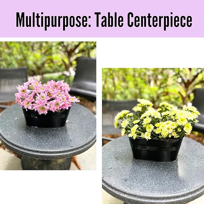 LaLaGreen Outdoor Rail Planter (11.8 Inch, 4 Pack) Black Metal Iron Hanging Flower Pots Deck Railings Fence Buckets Modern Countryside Boho Style Wall Mount Window Box Plant Holder Hooks Porch Decor