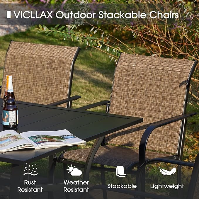 VICLLAX Patio Table and Chair Set of 4, All Weather Metal Round Outdoor Dining Furniture Set-40.6" Round Outdoor Table and Chairs, Black Tabletop