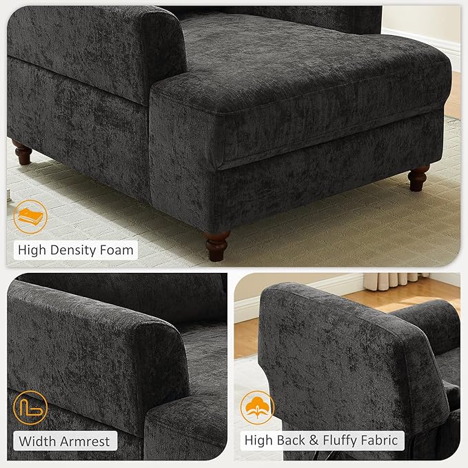 Chaise Lounge Chair Indoor with Adjustable Backrest, Upholstered Mid-Century Reading Chair, Oversized Accent Armchair for Living Room & Bedroom, Comfy Single Sofa Chair, Modern Living Room Chair