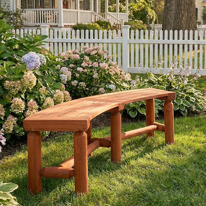 FORTUNO Outdoor Wooden Curved Backless Porch Bench Rustic Style Cedar/Fir Wood Log Fire Pit Bench for Patio Garden Deck and Backyard, 40"-54" W×13" D×16.5" H, Brown, 2 Packs