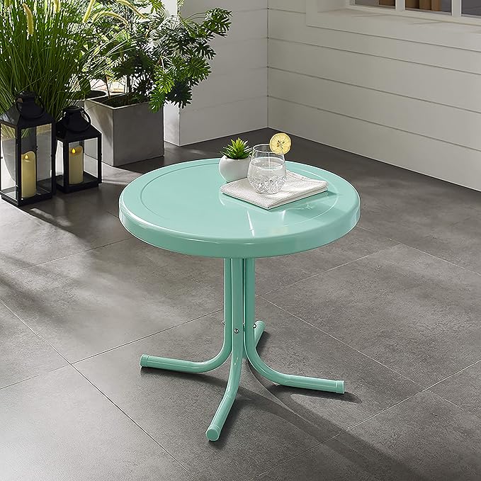 Crosley Furniture Griffith Weather Resistant Retro Metal Outdoor Side Table for Patio, Deck, Porch, Aqua
