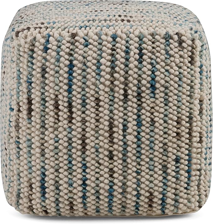 SIMPLIHOME Zoey Cube Pouf – 18 inch Wide Upholstered Wool and Cotton Ottoman in Multi-Color, Boho Woven Footstool or Extra Seating for Living Room, Bedroom, or Kids Room, Assembled