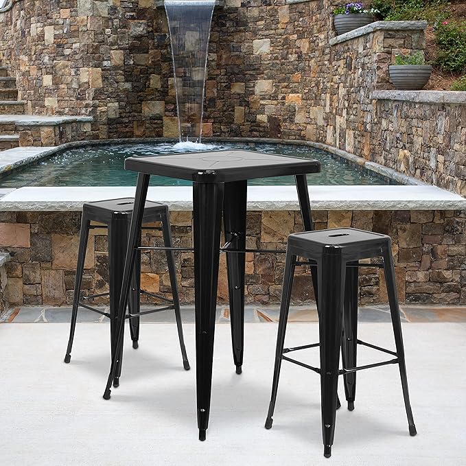 Flash Furniture Lily 4 Pack Commercial Grade 30" High Backless Black Metal Indoor-Outdoor Barstool with Square Seat