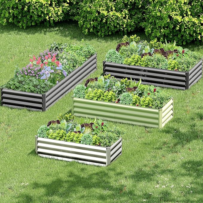 2PCS 6x3x1FT Galvanized Raised Garden Bed, Galvanized Planter Raised Garden Boxes Outdoor, Large Metal Raised Garden Beds for Vegetables-Green