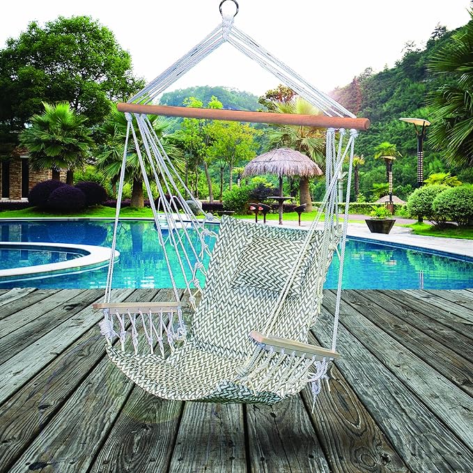 Hammock Chair Hanging Rope Swing, *12 Patterns, Quality Comfortable and Breathable Fabric - Indoor/Outdoor - Grey Herringbone Pattern