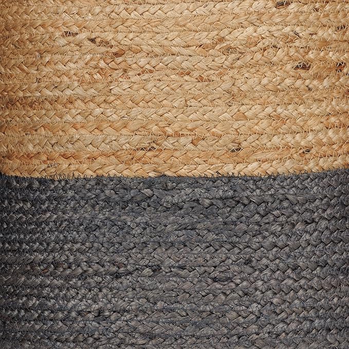 REDEARTH · Cylindrical Pouf Foot Stool Ottoman - Jute Braided Pouffe Poof Accent Sitting Footrest for The Living Room, Bedroom, Nursery, Patio, Lounge & Other Rooms (14.5”X14.5”X16”; Natural Gray)
