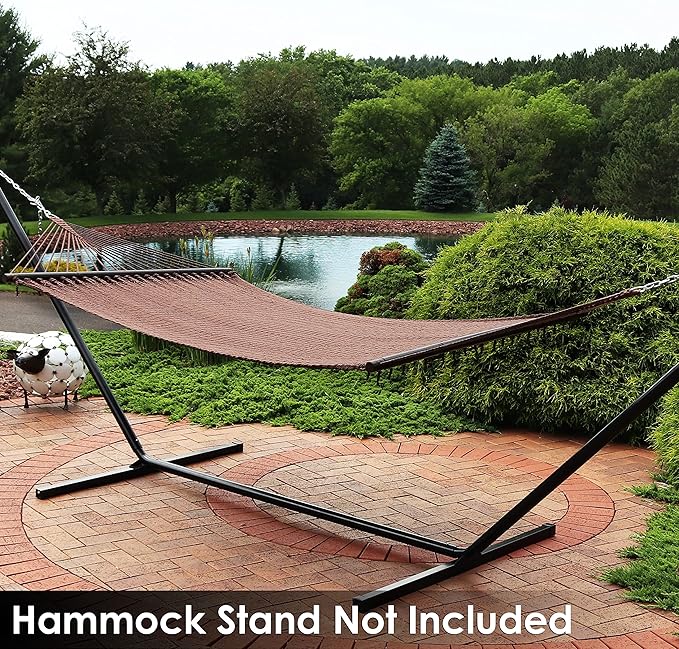 Sunnydaze Soft-Spun Polyester Rope Double Hammock for Outside - 600-Pound Weight Capacity Extra Large Hammock - Mocha
