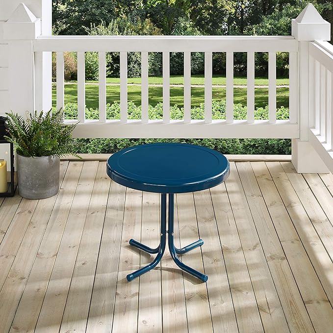 Crosley Furniture Griffith Weather Resistant Retro Metal Outdoor Side Table for Patio, Deck, Porch, Navy