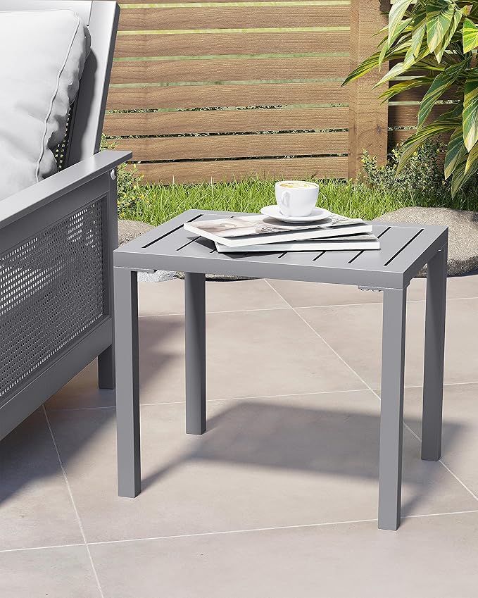 Crestlive Products Outdoor Side Table,Aluminum Rectangular Side/End Table, Small Patio Coffee Bistro Table for Outdoor Indoor