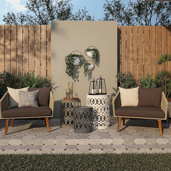 Deco 79 Metal Side End Accent Table Indoor Outdoor Nesting End Table with Carved Trellis Design, Set of 3 Side Table 23", 19", 15"H, Multi Colored
