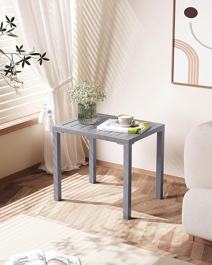 Crestlive Products Outdoor Side Table,Aluminum Rectangular Side/End Table, Small Patio Coffee Bistro Table for Outdoor Indoor