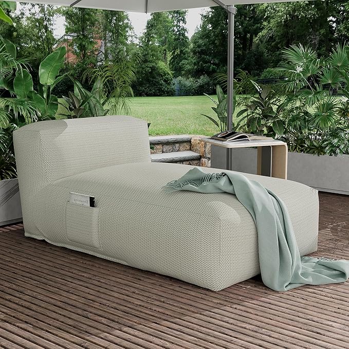 Outdoor Bean Bed Chair Sun Lounger, Outdoor Couch Sofa for Patio & Pool, Foam Filling Day Bed Furniture, Comfy Lazy Sofa for Outside, Water-Resistant Seating (Light Green, 59'' L)