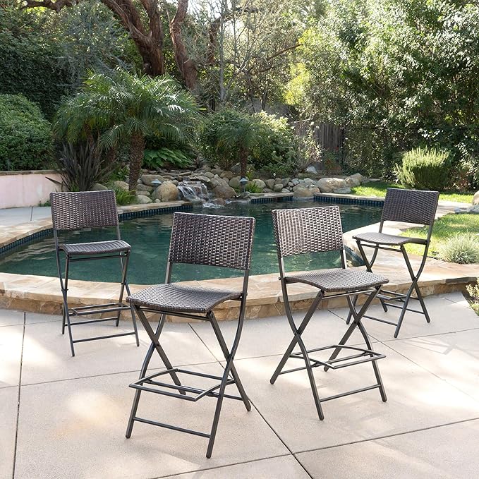 Christopher Knight Home Margarita Outdoor Wicker Barstools, 4-Pcs Set, Multibrown
