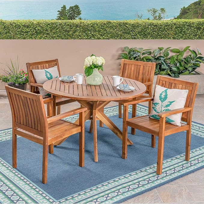 Christopher Knight Home Kally Outdoor Five Piece Acacia Dining Set, Teak Finish