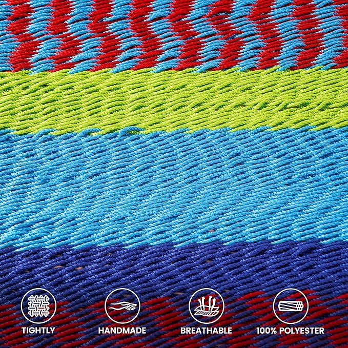 Lazy Daze Hammocks 10.5 FT Double 2 Person Caribbean Rope Hammock, Hand Woven Polyester Hammock with Spreader Bars, for Outside Outdoor Backyard Patio Poolside, 450 LBS Capacity, Multicolor