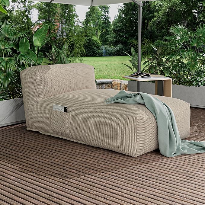 Outdoor Bean Bed Chair Sun Lounger, Outdoor Couch Sofa for Patio & Pool, Foam Filling Day Bed Furniture, Comfy Lazy Sofa for Outside, Water-Resistant Seating (Light Orange, 59'' L)