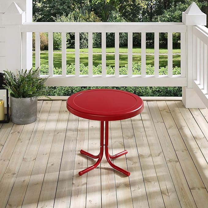 Crosley Furniture Griffith Weather Resistant Retro Metal Outdoor Side Table for Patio, Deck, Porch, Red