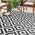 SAND MINE Waterproof Outdoor Rug 6x9 ft, Reversible Mats, Modern Area Rug, Large Floor Mat and Rug for Outdoors, RV, Patio, Backyard, Deck, Picnic, Beach, Trailer, Camping, Black & White Lattice