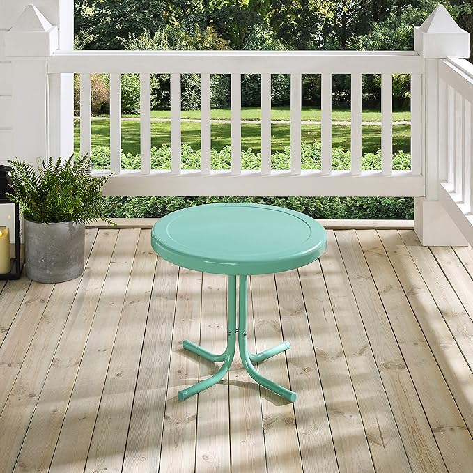 Crosley Furniture Griffith Weather Resistant Retro Metal Outdoor Side Table for Patio, Deck, Porch, Aqua