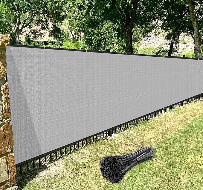 Windscreen4less Privacy Fence Screen Heavy Duty Windscreen Fencing Mesh Fabric Shade Net Cover with Brass Grommtes for Outdoor Wall Garden Yard Pool Deck, 6'x244' Light Gray
