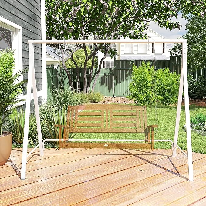 Outsunny Metal Porch Swing Stand, Heavy Duty Swing Frame, Hanging Chair Stand Only, 528 LBS Weight Capacity, for Backyard, Patio, Lawn, Playground, White