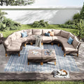 PHI VILLA 8-Piece Half-Moon Patio Furniture Set, Outdoor Wicker Sectional Sofa with Thick Beige Cushions, 2 Ottomans, Large Curved Conversation Seating for Garden or Backyard