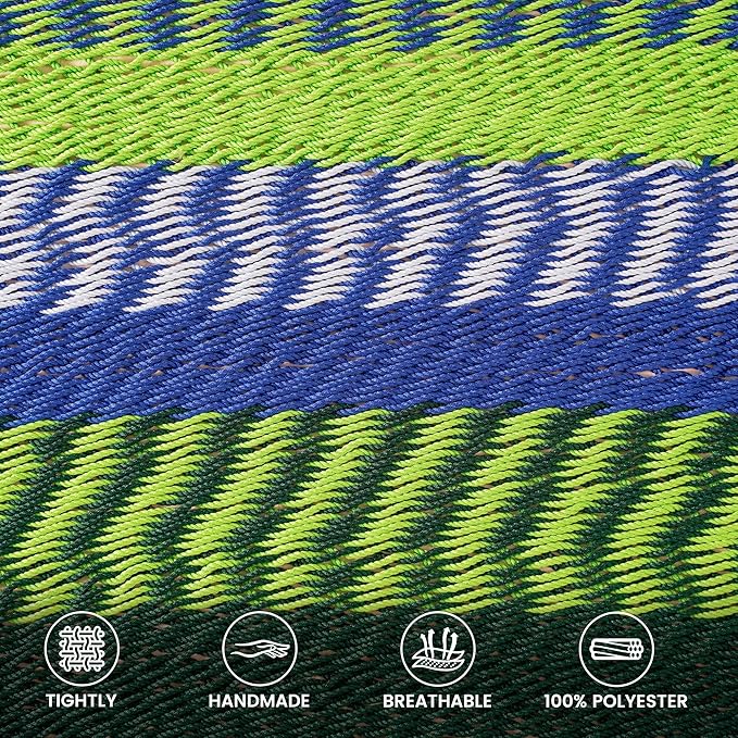 Lazy Daze Hammocks 10.5 FT Double 2 Person Caribbean Rope Hammock, Hand Woven Polyester Hammock with Spreader Bars, for Outside Outdoor Backyard Patio Poolside, 450 LBS Capacity, Blue/Green