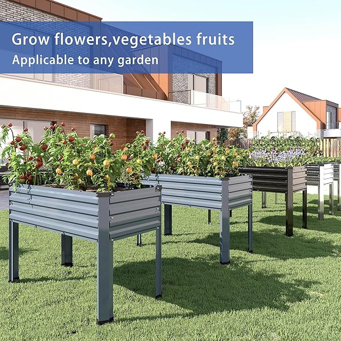 Galvanized Raised Garden Bed with Legs,48×18×30in Elevated Planter Box for Backyard,Garden, Patio, Balcony, 300lb Capacity,Planters for Outdoor Plants,Black
