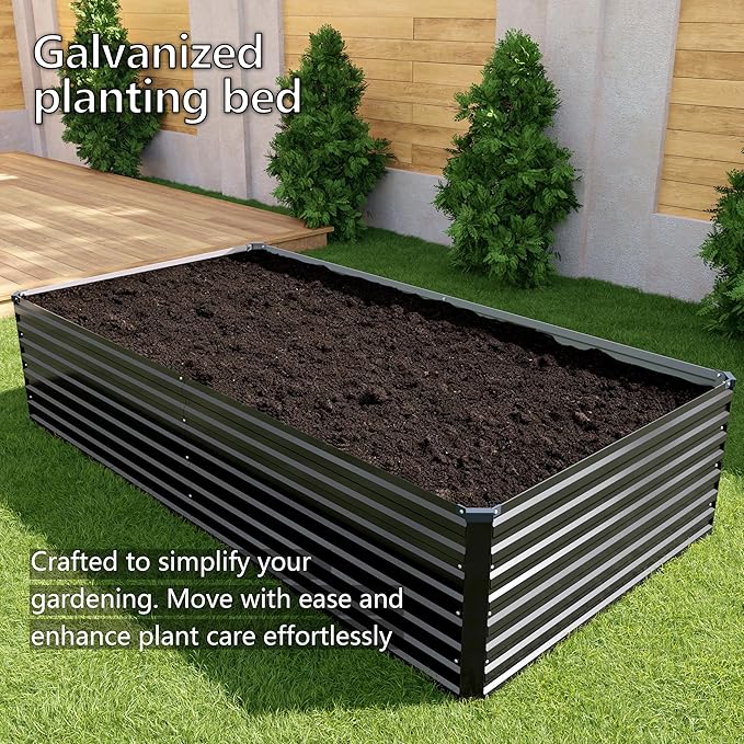 6x3x2FT Galvanized Raised Garden Bed Kit,Vegetable Plant Boxes-Rectangle Metal Flower Box,Large Planter Raised Beds Outdoor Garden for Planting,Fruit,Herb-Black