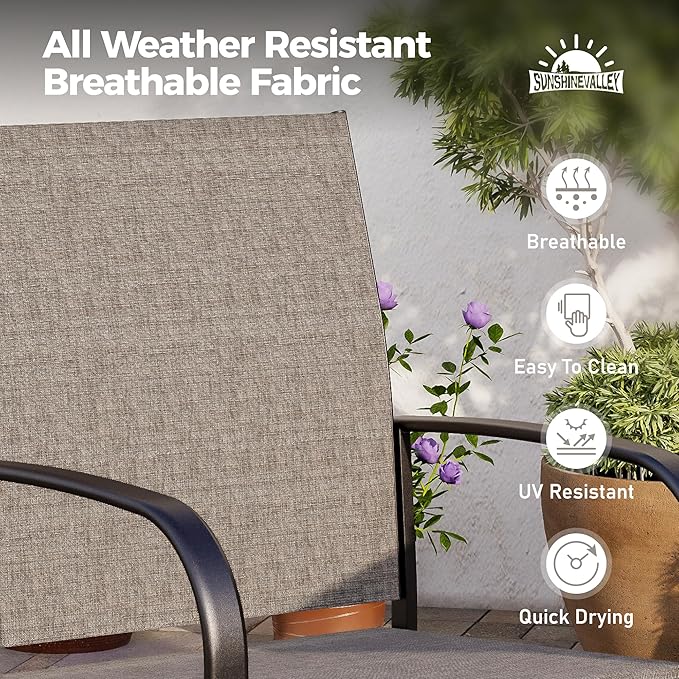 5 Piece Patio Dining Set for 4, 37”x37” Square Table with Umbrella Hole, 4 Metal Brown Chairs, Outdoor Table and Chairs Set for Lawn Backyard and Deck