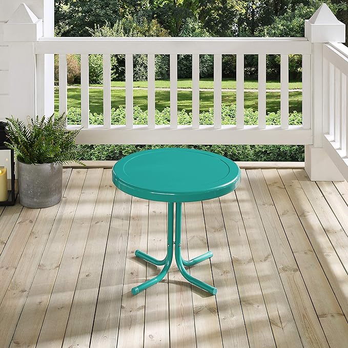 Crosley Furniture Griffith Weather Resistant Retro Metal Outdoor Side Table for Patio, Deck, Porch, Turquoise