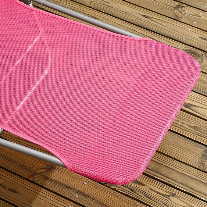 Outsunny 2 Piece Folding Chaise Lounge Chairs, Pool Sun Tanning Chairs with Reclining Back, Breathable Mesh Seat, Headrest for Beach, Yard, Patio, Pink